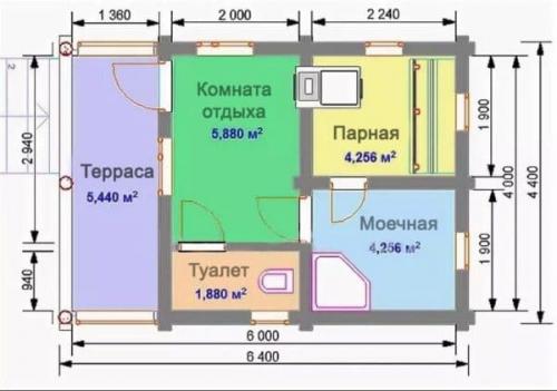 Проект бани 6 на 6 с бассейном. 4х6