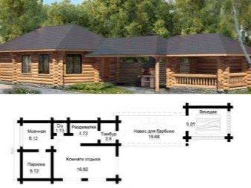 Баня с спальней. Внутреннее оформление комнаты отдыха 05