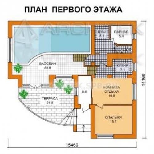 Баня с спальней. Внутреннее оформление комнаты отдыха 09