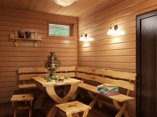 Проекты бань с комнатой отдыха. Типовые проекты одноэтажных бань 12