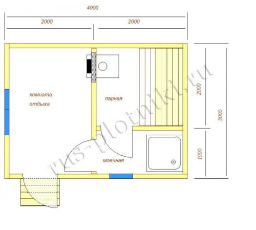 Баня со спальней планировка. 3 на 4