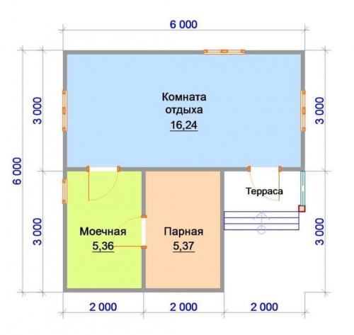 Проект бани с комнатой отдыха и террасой из бревна. Составление проекта бани с комнатой отдыха 03