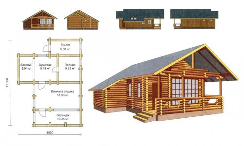 Планировки бань с комнатой отдыха и туалетом. Особенности стационарных конструкций