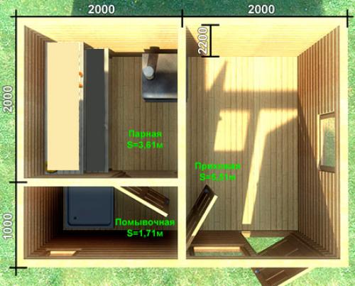 Планировки бань с комнатой отдыха. 3 на 4