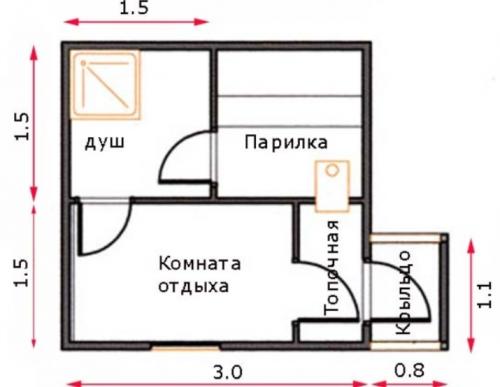 Маленькая баня с комнатой отдыха. Проекты 04
