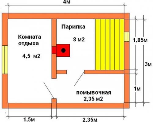 Маленькая баня с комнатой отдыха. Проекты 03