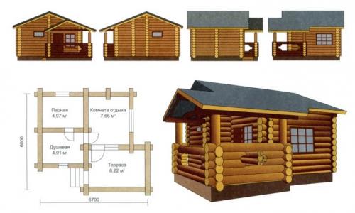 Маленькая баня с комнатой отдыха. Проекты 05