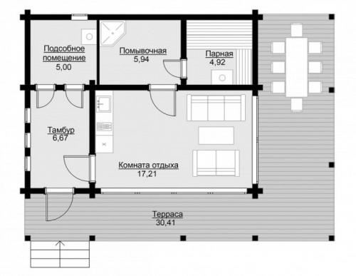 Дизайн проект бани с комнатой отдыха и террасой. Проектирование 13
