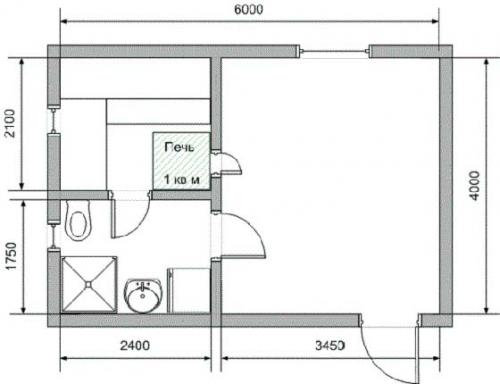Проект бани из бруса с террасой. Баня 4 на 4,5 с террасой 06