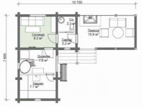 Баня с жилой комнатой и кухней. Жилая баня: проекты с фото 02