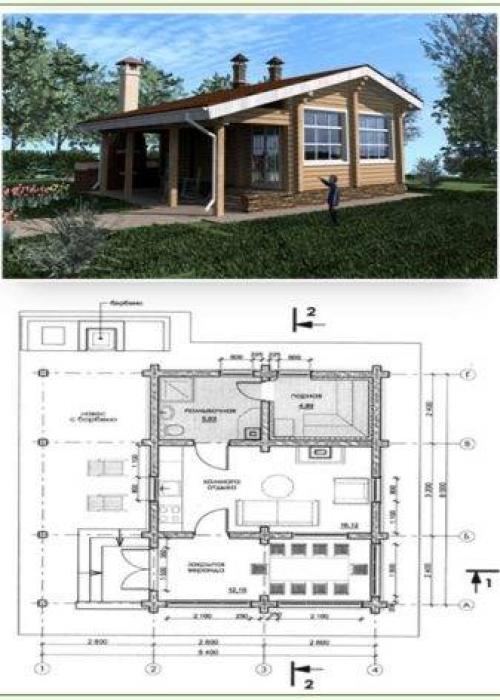 Баня с жилой комнатой и кухней. Жилая баня: проекты с фото 08